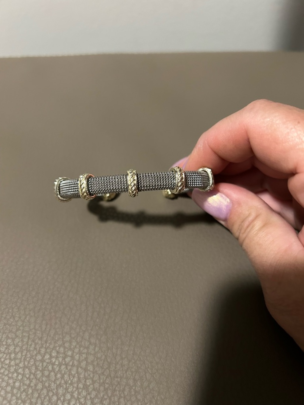 Two-Tone Mesh Tube Bracelet with Gold Accent Rings